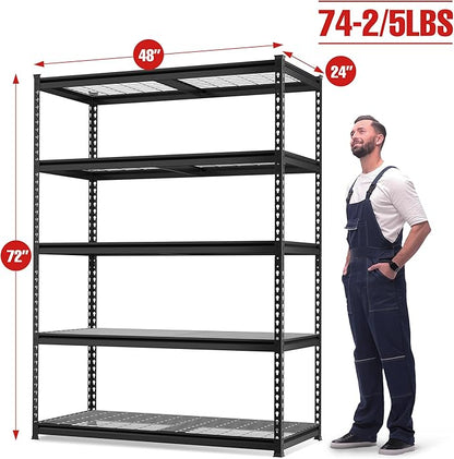 WORKPRO 5-Tier Heavy Duty Metal Shelving Unit, 48”W x 24”D x 72”H, Adjustable Storage Rack, 4000 lbs Total Load Capacity, Ideal for Garage, Basement, Warehouse, Workshop