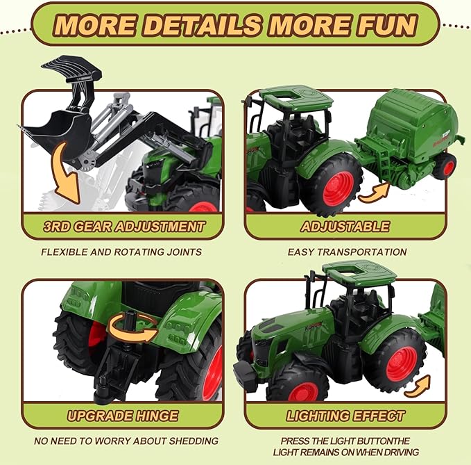 Farm Tractor Toys Set Bale Haying Round Baler with Barn Farmer,Cow,Farm Tools,Tree Farm Tractor Pla yset for Kids Toddler Boys Girls Ages 3-7 Years