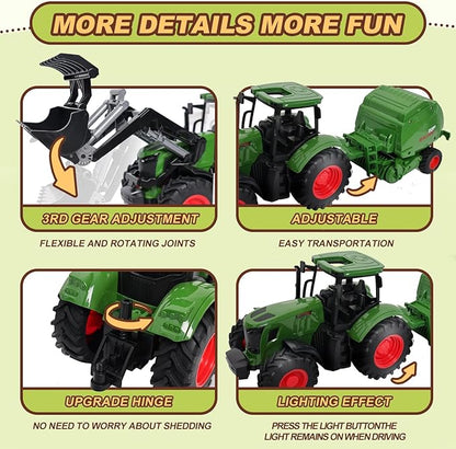 Farm Tractor Toys Set Bale Haying Round Baler with Barn Farmer,Cow,Farm Tools,Tree Farm Tractor Pla yset for Kids Toddler Boys Girls Ages 3-7 Years