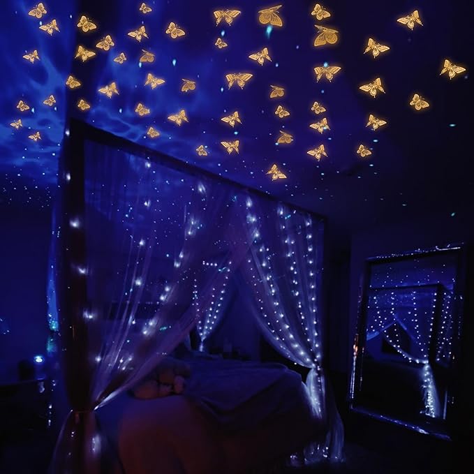 SAOROPEB Glow in The Dark 3D Butterfly 24 Pcs 3 Sizes, Luminous Butterfly Stickers for Ceiling or Wall, Glow in The Dark Party Supplies, Removable Luminous Stickers for Kids Babys Nursery (Orange)