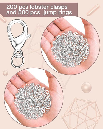 OHINGLT 700 Pieces Lobster Claw Clasps and Open Jump Rings Set, Silver Plated Bracelet Necklace Clasp for Jewelry Making