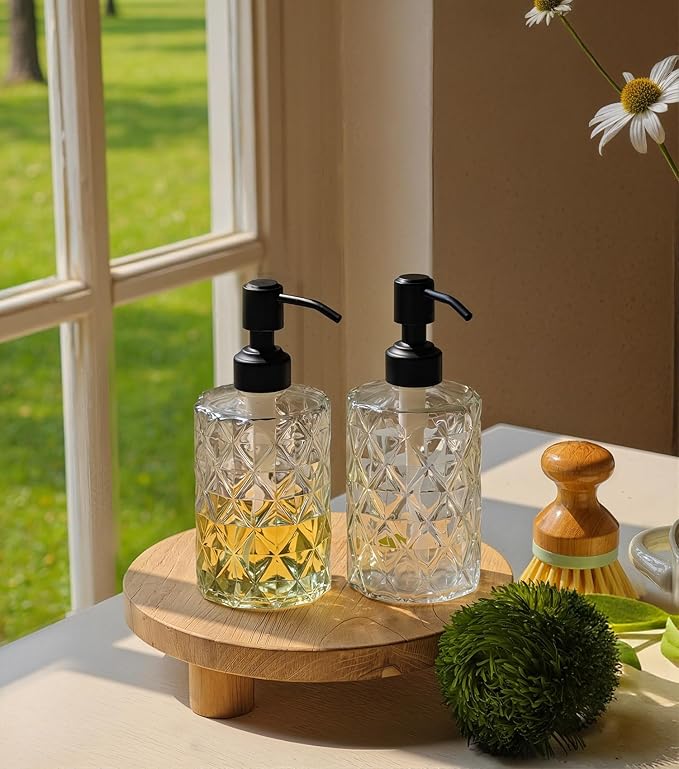 JASAI Diamond Design 12 Oz Glass Soap Dispenser