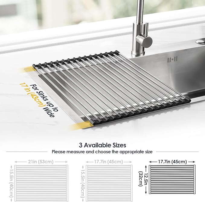 Tomorotec 17.7" x 12.5" Roll Up Dish Drying Rack Over Sink Drying Rack Sink