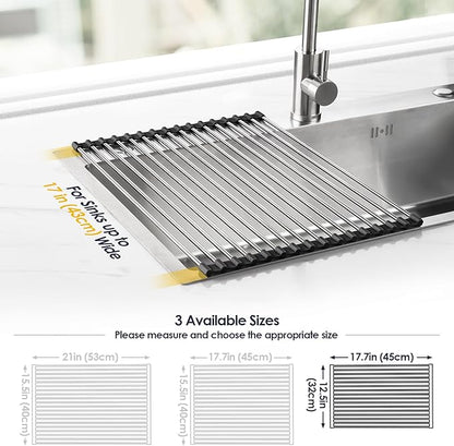 Tomorotec 17.7" x 12.5" Roll Up Dish Drying Rack Over Sink Drying Rack Sink