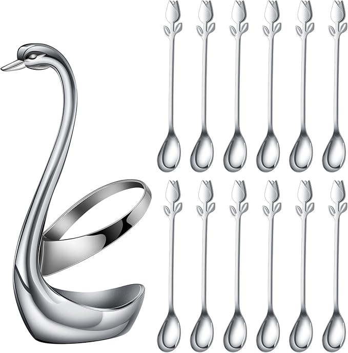 Silver Small Coffee Spoon Holder Set, Swan Base