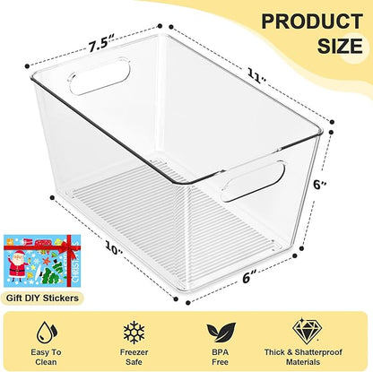 8 Pack Large Clear Plastic Storage Bins, Refrigerator Cabinet Organizers with Handles for Pantry Organization and storage, Perfect for Home Organization, Kitchen, Laundry, Office& Garage