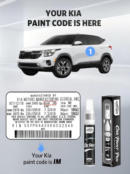 Glacial White Pearl Tricoat(GWP) for Kia Touch Up Paint Pen, 2 in 1 Car Scratch Remover with Pen Tip and Brush, Precise Color Match for Car Paint Scratch Repair, Quickly and Easily Fix Chips and Nicks