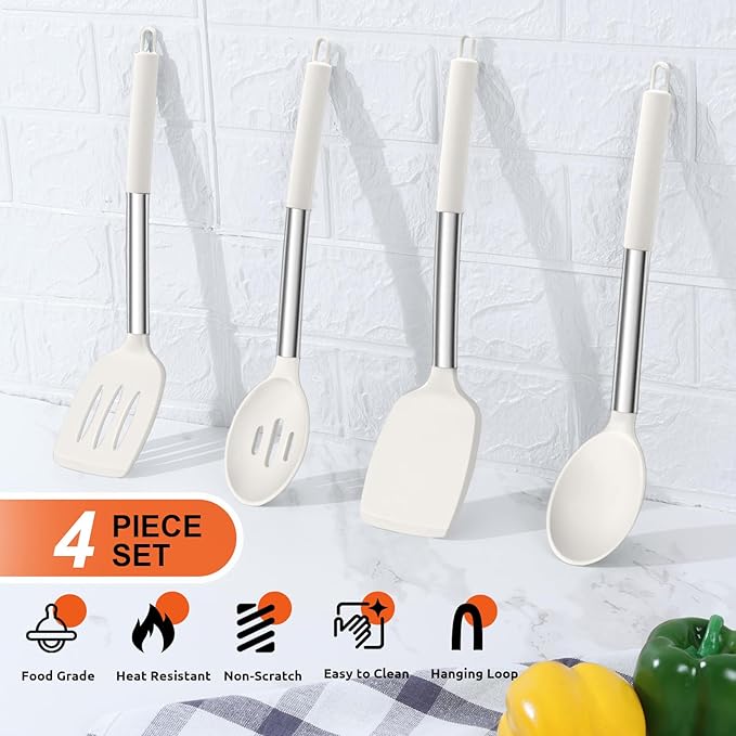 E-far Cooking Utensils Set of 4, Silicone Kitchen Utensils