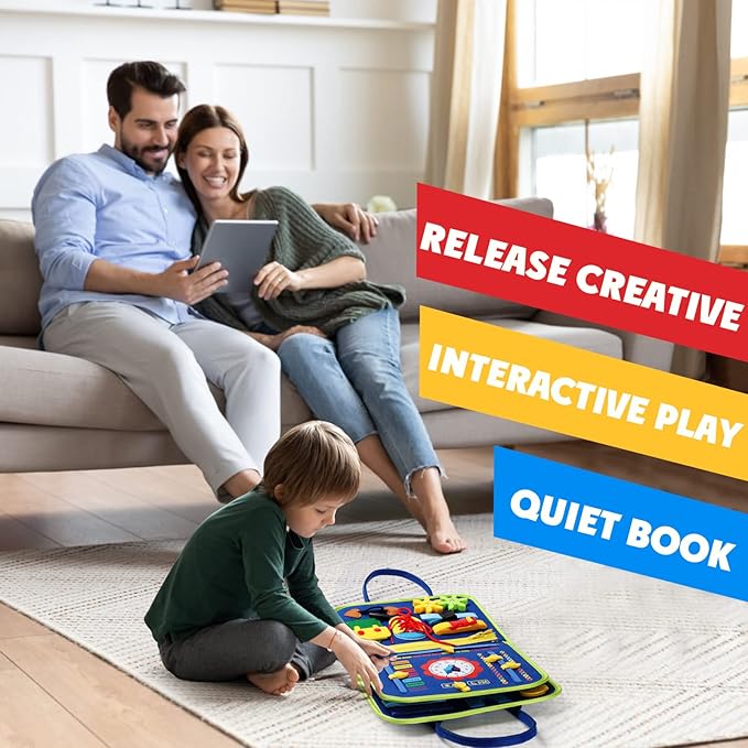 Guolely Busy Board Montessori Toy for 3-6 Year Old Toddlers - Educational Activity Developing Sensory Board for Fine Basic Dress Motor Skills - Travel Toys for Plane Car, Gift for Boys Girls