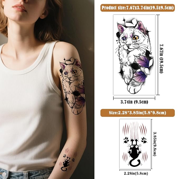 77 Sheets Pet Animal Temporary Tattoo for Women Men, 17 Sheets Half Arm Cat Dog Large Lion Wolf Flower Elephant Fake Tattoo, 60 Tiny Dolphin Rabbit for Adult Kids Body Tattoos Stickers Realistic