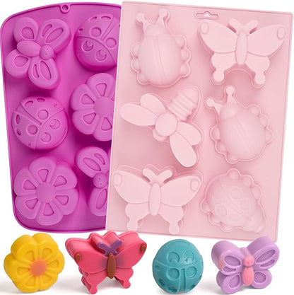 Sakolla Insect Silicone Molds Soap 2pcs 6-Cavity Dragonfly Butterfly Ladybug Shape Silicone Molds for Soap Making DIY Baking Mold for Lotion Bars, Chocolate, Candy, Muffin, Biscuit, Cookie Pans