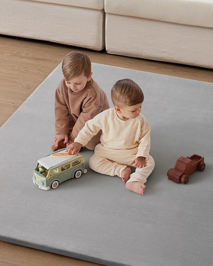 Blissful Diary Ultra Soft Baby Play Mat, 50x50 Floor Mat with Removable & Washable Slip-On Cover for Babies and Toddlers Infants, Light Grey