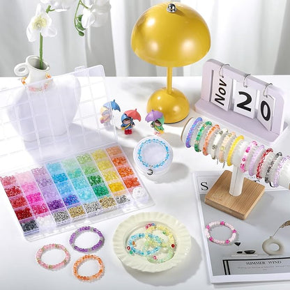 Funtopia Glass Beads for Bracelets 6mm, 1396pcs Bracelet Making Kit 34 Colors Glass Beads for Jewelry Making, Crystal Beads for Bracelets DIY Crafts with Spacer Beads and Charms