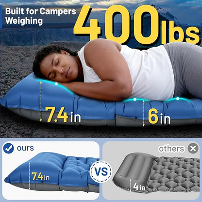 Camping Sleeping Pad, Extra Thick 6 Inch Inflatable Camping Mat with Pillow Built-in Foot Pump Ultralight Portable Sleeping Pads Compact for Hiking Backpacking Travel Tent Car Camp Gear
