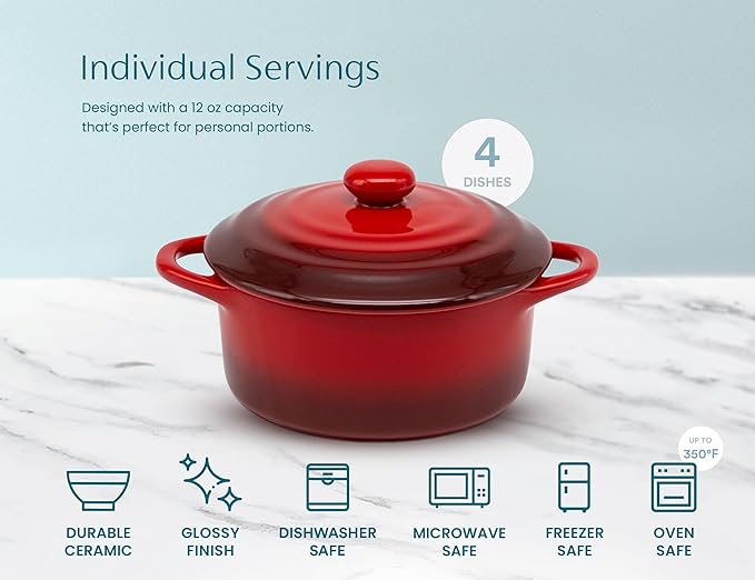 Kook Ceramic Mini Cocotte Set, Small Casserole Dishes
