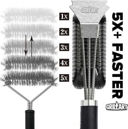 GRILLART Grill Brush and Scraper BBQ Brush for Grill, Safe 18" Stainless Steel Woven Wire 3 in 1 Bristles Grill Cleaning Brush, BR-4516