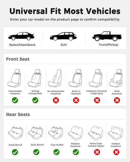 Huidasource Car Seat Covers Full Set, Universal Fit for Most Cars SUV Trucks, Full Coverage Nappa Leather Seat Cover, Airbag, Cupholder Compatible, Seat Function Retain, White&Purple