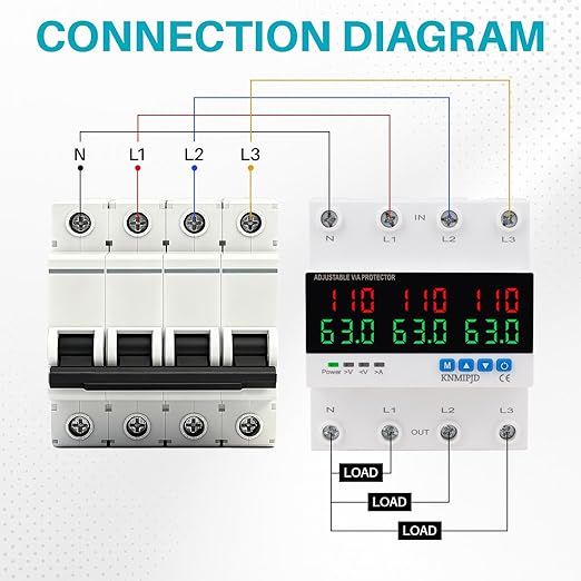 KNMIPJD Over Under Voltage Protection Device, 110V 63A Adjustable Circuit