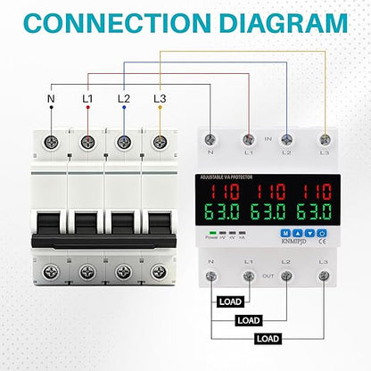 KNMIPJD Over Under Voltage Protection Device, 110V 63A Adjustable Circuit
