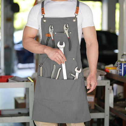 Aoomzoon Canvas Aprons for Men Chef Apron, Work Apron - 16oz Heavy Duty Cross