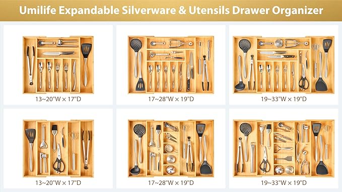 Umilife Large Expandable Kitchen Silverware Utensils Drawer Organizer, 2.5"