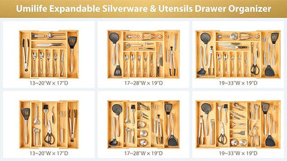 Umilife Large Expandable Kitchen Silverware Utensils Drawer Organizer, 2.5"