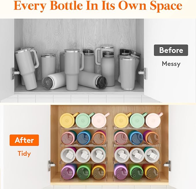 Lifewit Stackable Bottle Storage Organizer, Large Slot Water Bottle Tumbler Cup