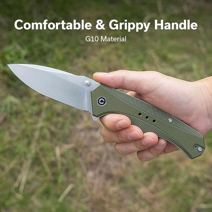 CIVIVI Photonix EDC Pocket Knife, Folding Knife with 3.7" 14C28N Blade G10 Handle with Pocket Clip for Men Women, Camping Hiking Fishing Knife C23081B-2, Green