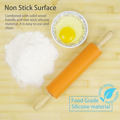 Silicone Rolling Pin for Baking Non-stick Rolling Pin Dough Roller Wooden