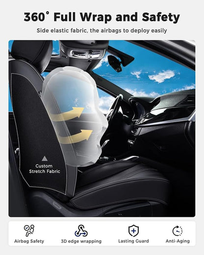 Huidasource Seat Covers, Luxury Faux Leather Car Seat Cover, Velcro Adjustable, with Airbags, Seat Belts, Thinning Design Perforation Cooling Heating Universal Fit for Most Cars Vans Trucks SUVs Black