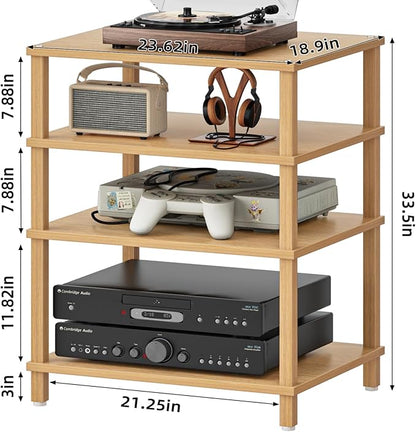 LELELINKY 4-Tier AV Media Player Stand Set of 2, Natural Stereo Cabinet