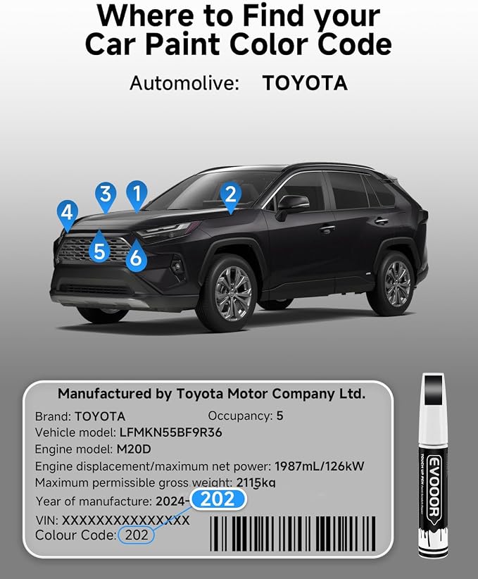 202 Black Touch Up Paint Compatible with Toyota Exact Match 2 in 1 Touch up Paint for Chips and Nicks Repair
