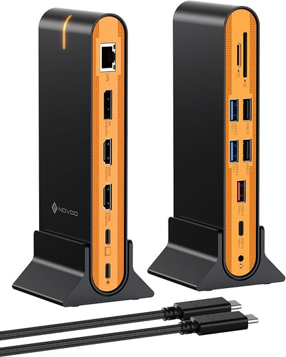 NOVOO Laptop Docking Station Dual Monitor, 15 in 1 Triple Display, 8K@30Hz DP