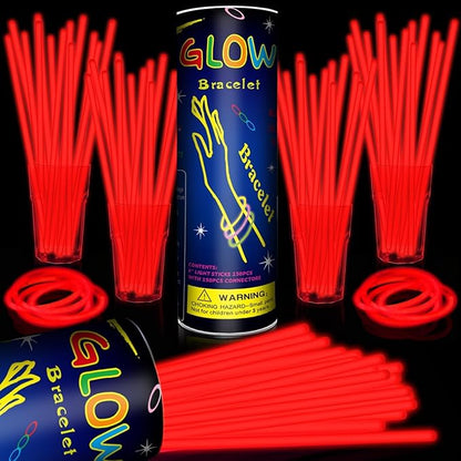 200 Pack 8'' Glow Sticks Bulk Party Favors Red Light Up Sticks with Connectors Neon Glow in the Dark Party Supplies Bracelets for Holiday Birthday Party Decoration (Red)