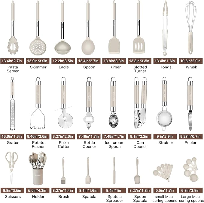 Kitchen Utensils Set-Silicone Cooking Utensils-33pcs Non-Stick Silicone Cooking