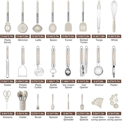 Kitchen Utensils Set-Silicone Cooking Utensils-33pcs Non-Stick Silicone Cooking