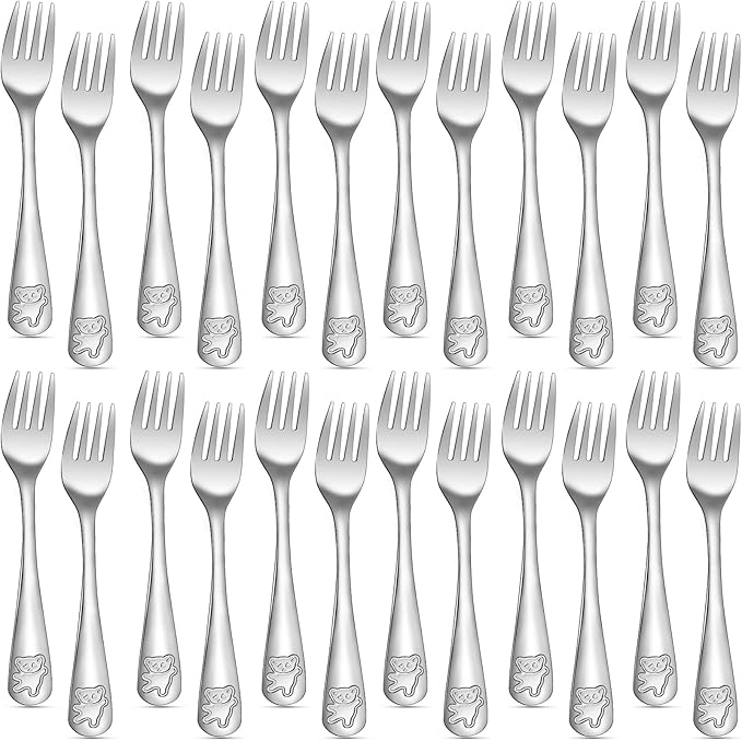24 Piece Toddler Forks,Stainless Steel Kids Forks,Kids Silverware,Kid Utensil Set,6.5 inch Kids Dinner Fork Toddler Utensils,Metal Baby Fork for Self Feeding,Dishwasher Safe
