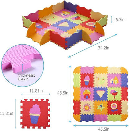 Foam Play Mat for Kids，25Pcs Square Interlocking Puzzle Floor Mat，Baby Play Mat Floor Mat Foam Puzzle Playmat for Toddlers with Fence