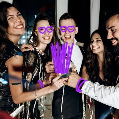 60 Pack 8??Purple Glow Sticks Bulk Bright Glow Sticks with 60 Connectors 20 Heart Glasses Glow In The Dark Party Supplies Neon Party Decorations Glow Bracelet Glasses for Carnival (Purple)