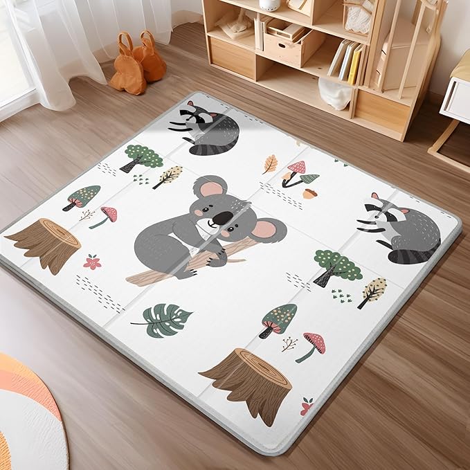 Foldable Baby Play Mat, PIGLOG 50x50 Playpen Mat, 0.6in Thick Waterproof Playmats for Babies and Toddlers Kids, Safe Foam Playmat for Tummy Time, Reversible Portable Baby Floor Mat for Infant, Koala