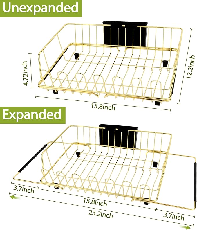 Golden Expandable Dish Drying Rack-Extra Large Stainless Steel Dish Drainer