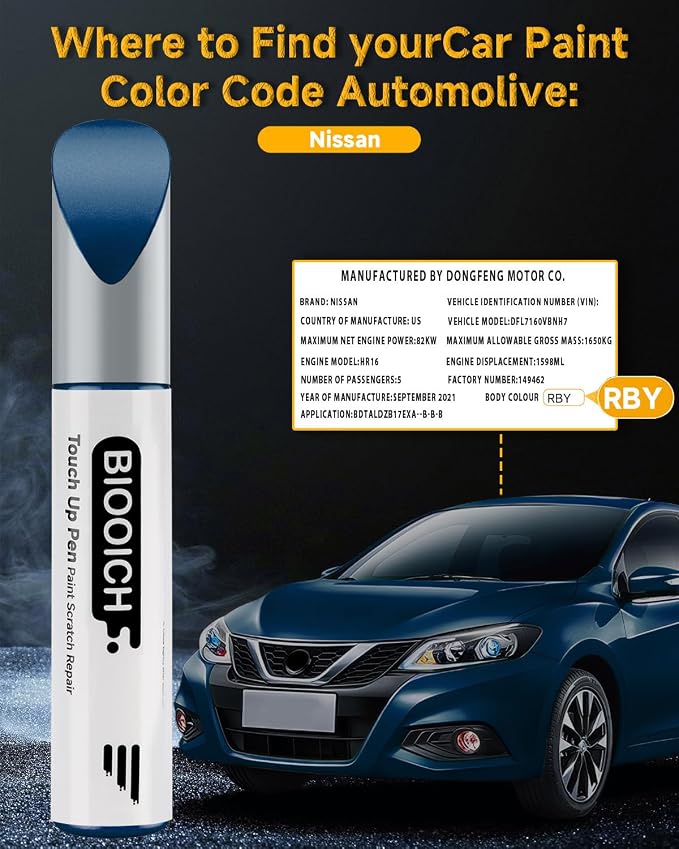 Touch Up Paint Pen Exact Color Match Car Chip and Scratch Repair (for Nissan, Caspian Blue Metallic(RBY))