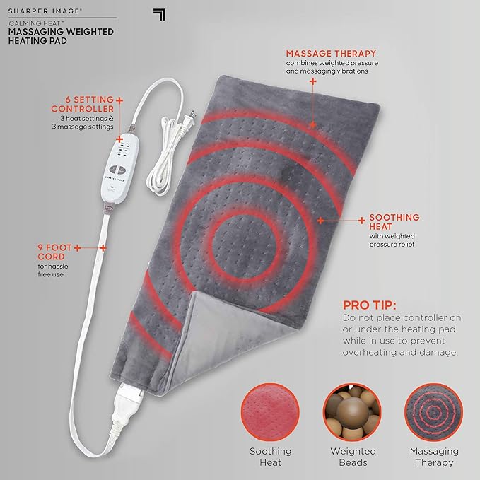 Calming Heat Massaging Vibrations Weighted Heating Pad by Sharper Image | Auto