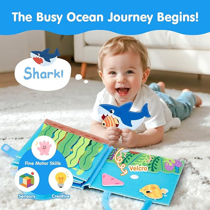 hahaland Ocean Busy Book for Toddlers 1-3, Montessori Toys Sensory Activity Busy Board, Travel Toy for 1 2 3 Year Old Boys Girls, Educational Fine Motor Skills Learning Toy, Toddler Birthday Gift
