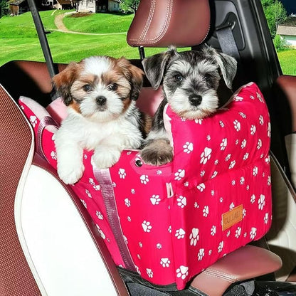 Dog Car Seat for Console - Memory Foam Pet Booster Seat for Small Medium Dogs Up to 21 lbs - SUV Truck Center Console Dog Seat with Safety Leash & Storage Pockets - Washable Cover (Large Rose Red)