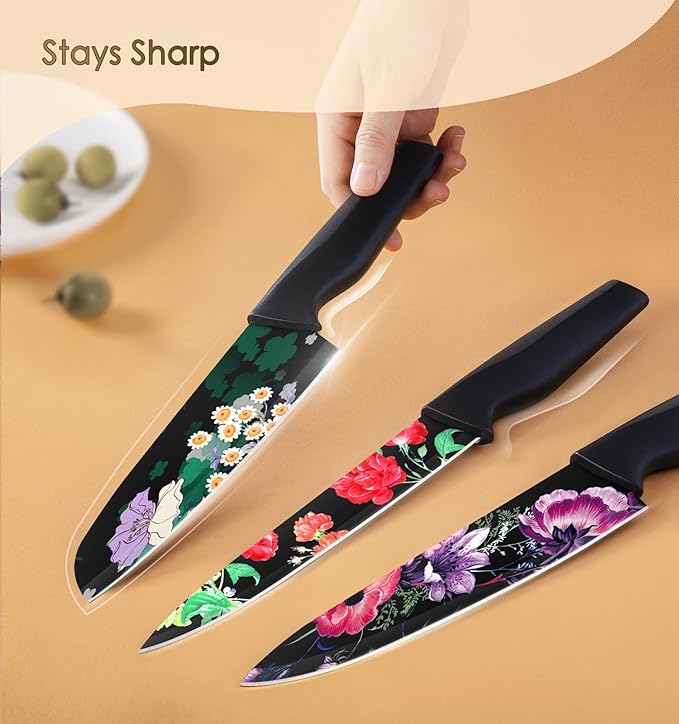 Astercook Knife Set, 12-Piece Flower Kitchen Knives Sets