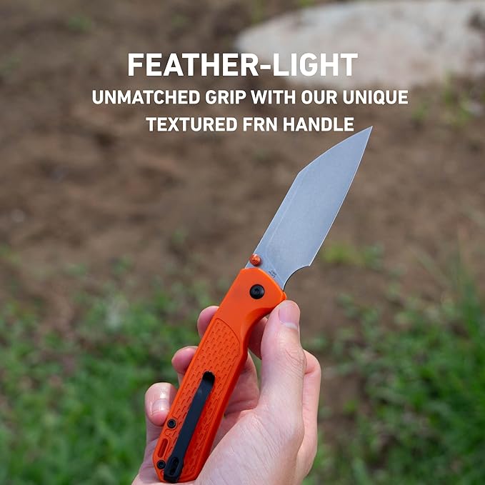 CJRB Pyrite-Light Folding Knife with 3.34'' Upgraded AR-SFII Steel Blade, Sharp Pocket Knives for Camping Survival Hiking, J1945 Orange