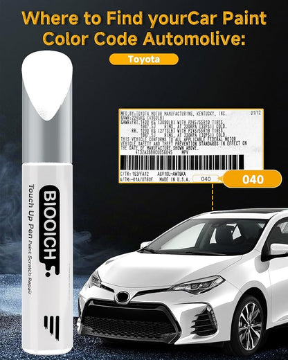 Touch Up Paint Pen Exact Color Match Car Chip and Scratch Repair (for Toyota, Super White/Ice Cap(040))