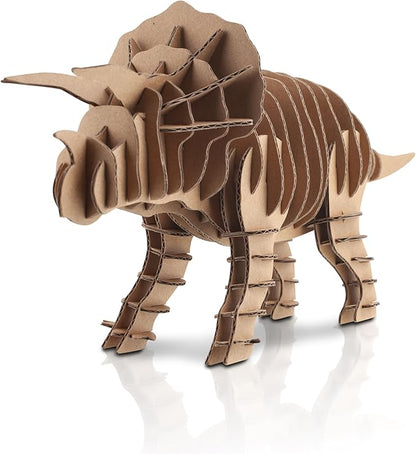 Cottify Dinosaur 3D Cardboard Puzzle - Fun 3D Puzzles for Adults & Kids, Easy to Assemble 3D Puzzle, Eco-Friendly, No Scissors or Glue Needed, Perfect Sustainable Gift (Triceratops)