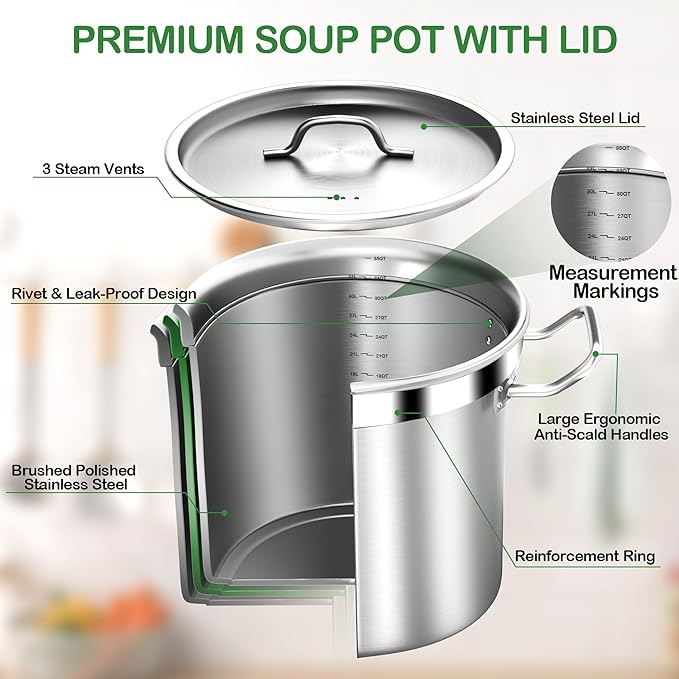 STOCKPOT 35 Quart Commercial Grade Large Stock Pot